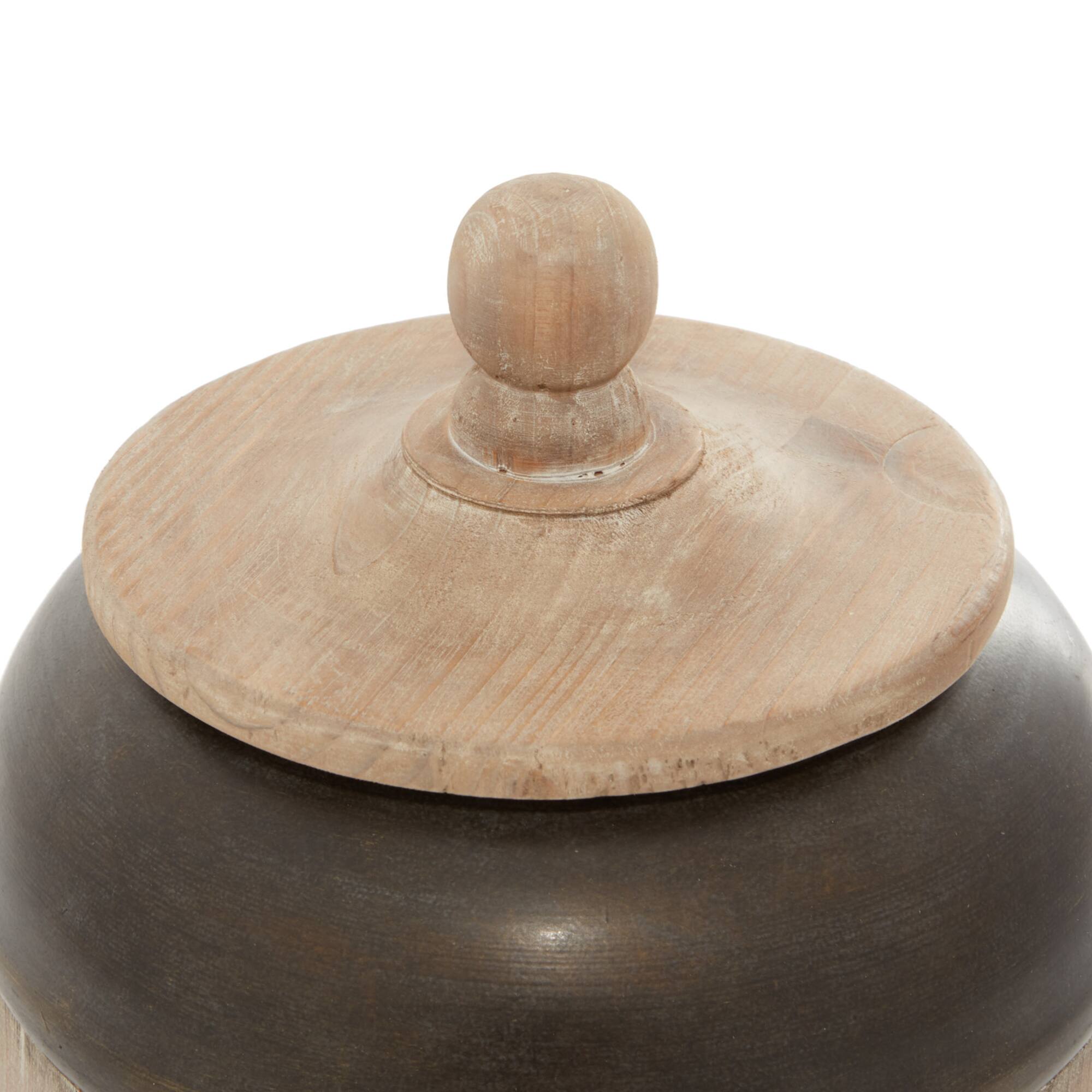 11" Brown Metal Rustic Decorative Jar